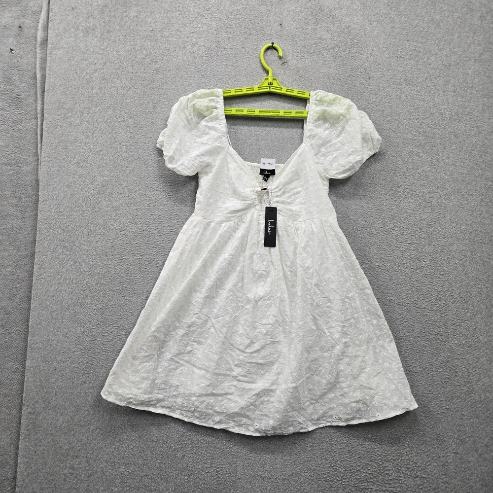 Lulus Women Dress S White Embroidered Floral Fit & Flare Milkmaid Babydoll NWT